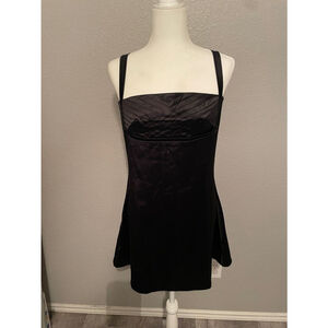 Women's sthcute Black Satin Mini Dress Size L NWT